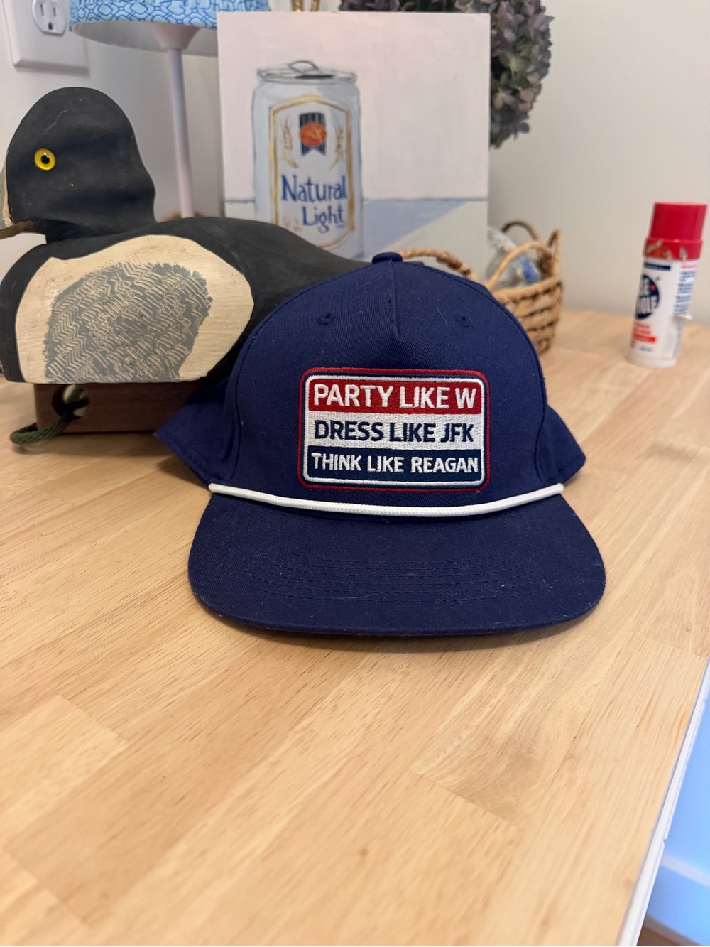 Party Like W Navy Rope-Trim Hat by